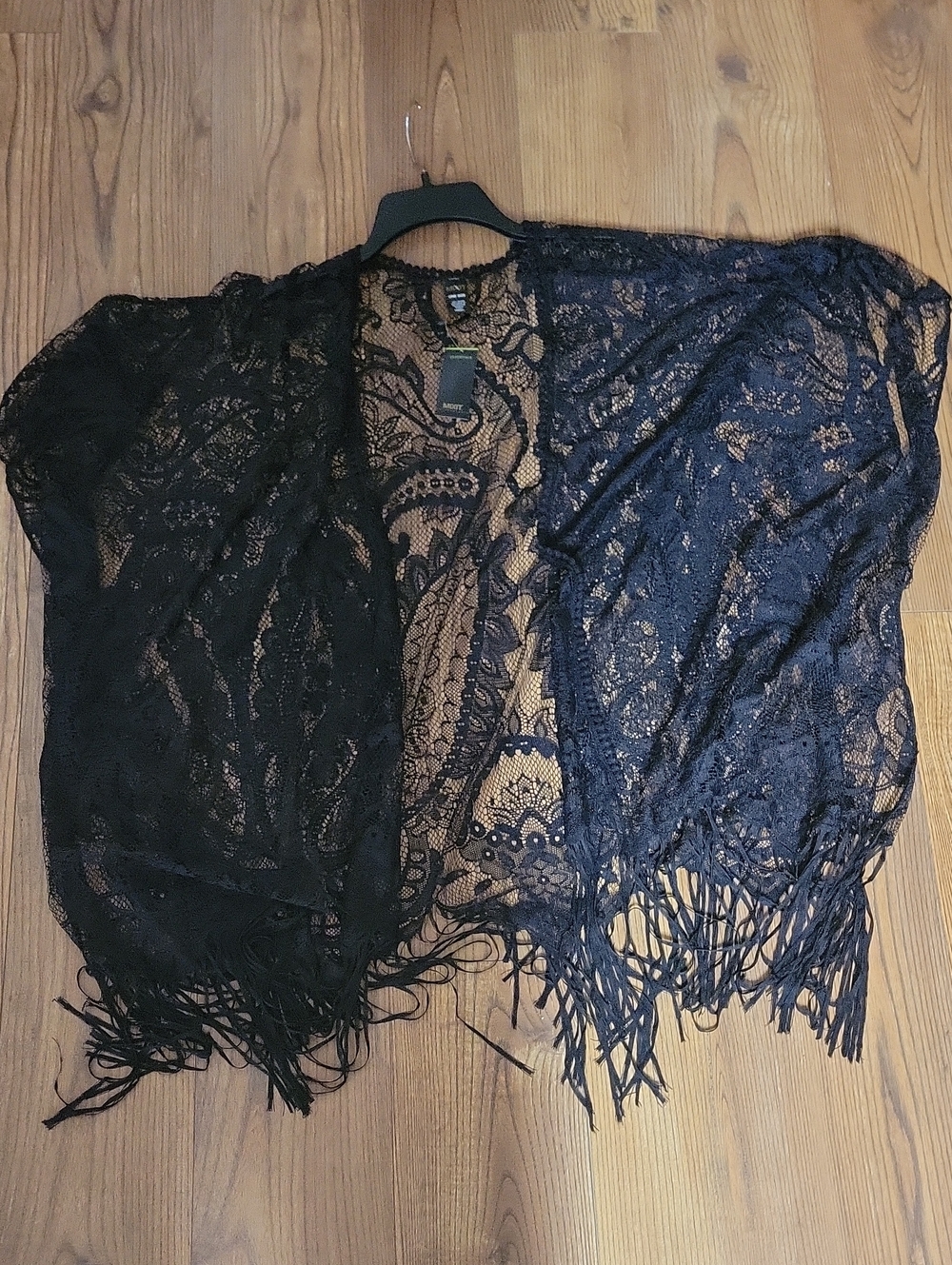 Mixit Black Floral Lace Fringe Kimono